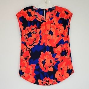 Tommy Hilfiger flower orange blue dress top Blouse size s